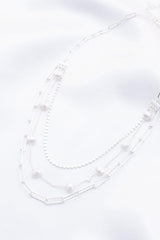 Pearl Beaded Oval Link Layered Necklace