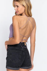 Lace Up Open Cross Back Crop Cami