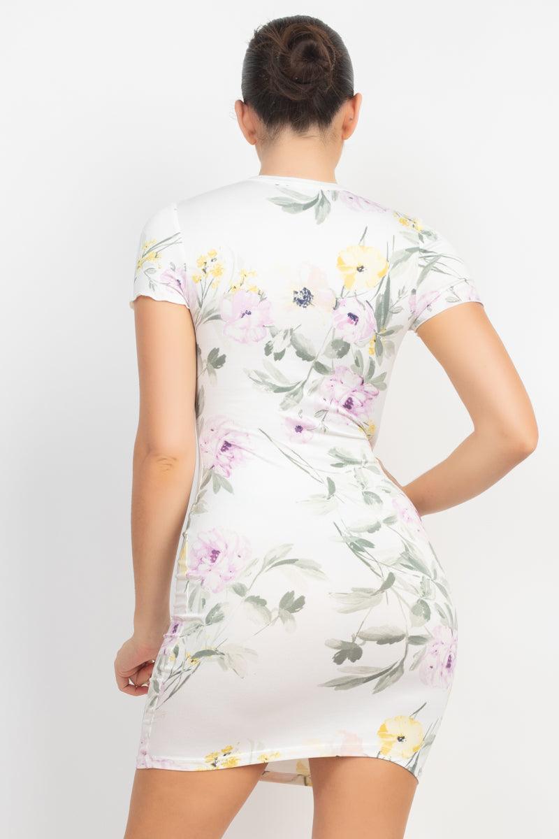 Short Sleeve Floral Bodycon Dress