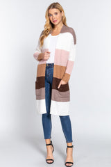 Open Front Color Block Cardigan