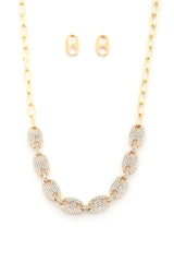 Oval Rhinestone Link Metal Necklace