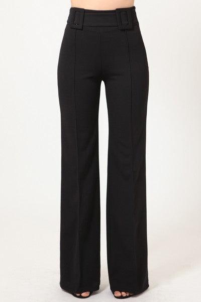 High Waist Pants With Self Fabric Buckle Detail On The Waist