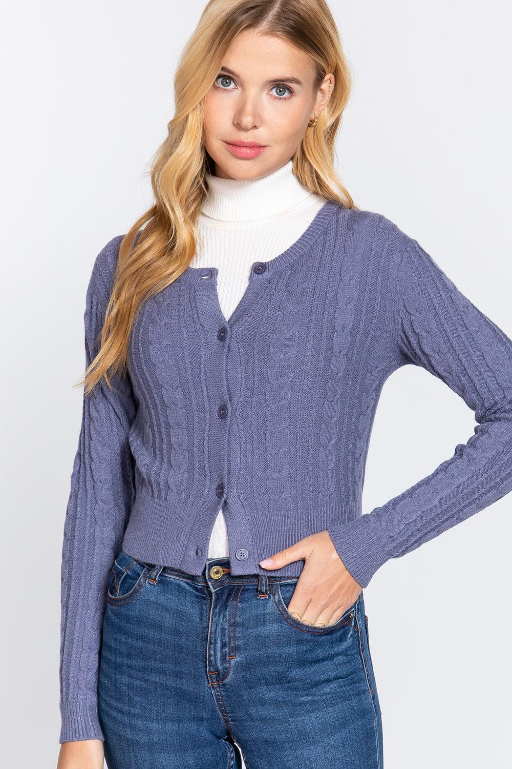 Crew Neck Cable Sweater Cardigan