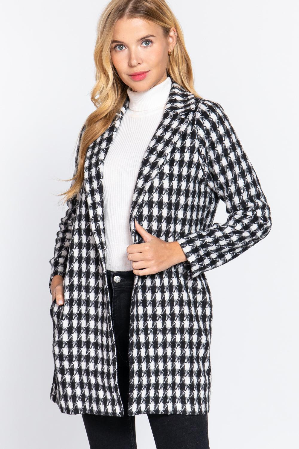 Long Slv One Button Jacquard Jacket