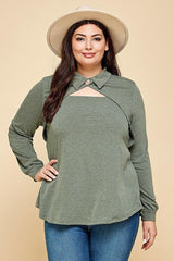 Plus Size Solid Long Sleeve Fashion Top