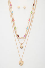 Heart Charm Beaded Layered Necklace