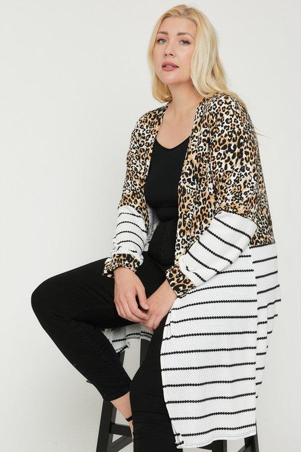 Long sleeves print-striped cardigan