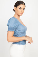 Puff Sleeve Sweetheart Denim Top