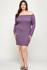 Plus Size, Solid Smocked Off Shoulder Dress