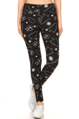 Yoga Style Banded Lined Tree Printed Knit Legging With High Waist