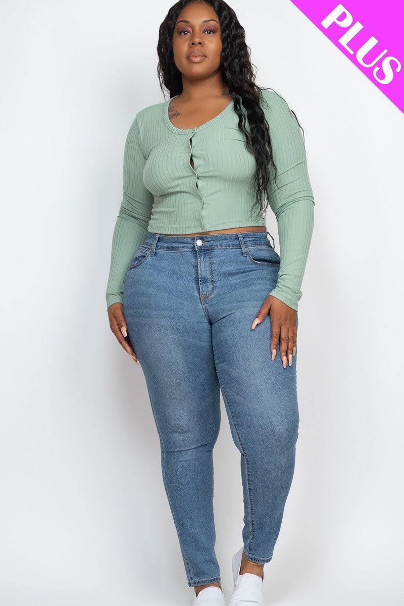 Plus Size Button Up Cropped Top