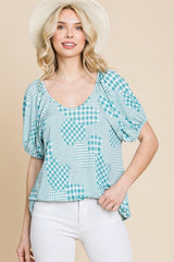 Hounds Tooth And Check Plaid Top