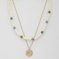 Coin Wood Bead Layered Necklace