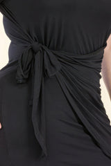 Plus Size Solid Wrap Front Tie Side Short Sleeve Mini Dress