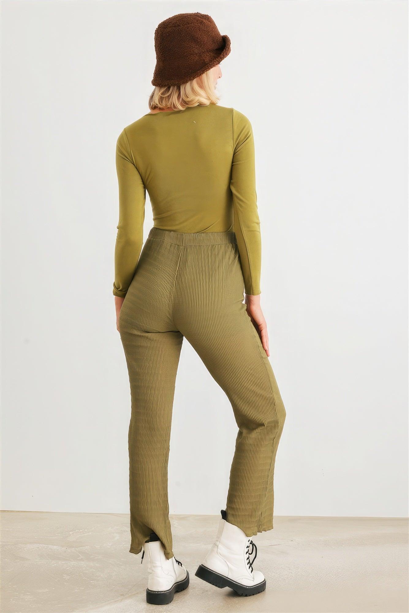 Green Cut-out Tie Knit Long Sleeve Bodysuit