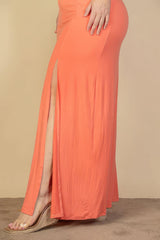 Plus Size Plunge Neck Thigh Split Maxi Dress