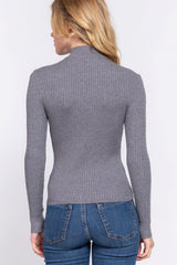 Long Slv Mock Neck Rib Sweater