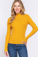 Long Slv Mock Neck Rib Sweater