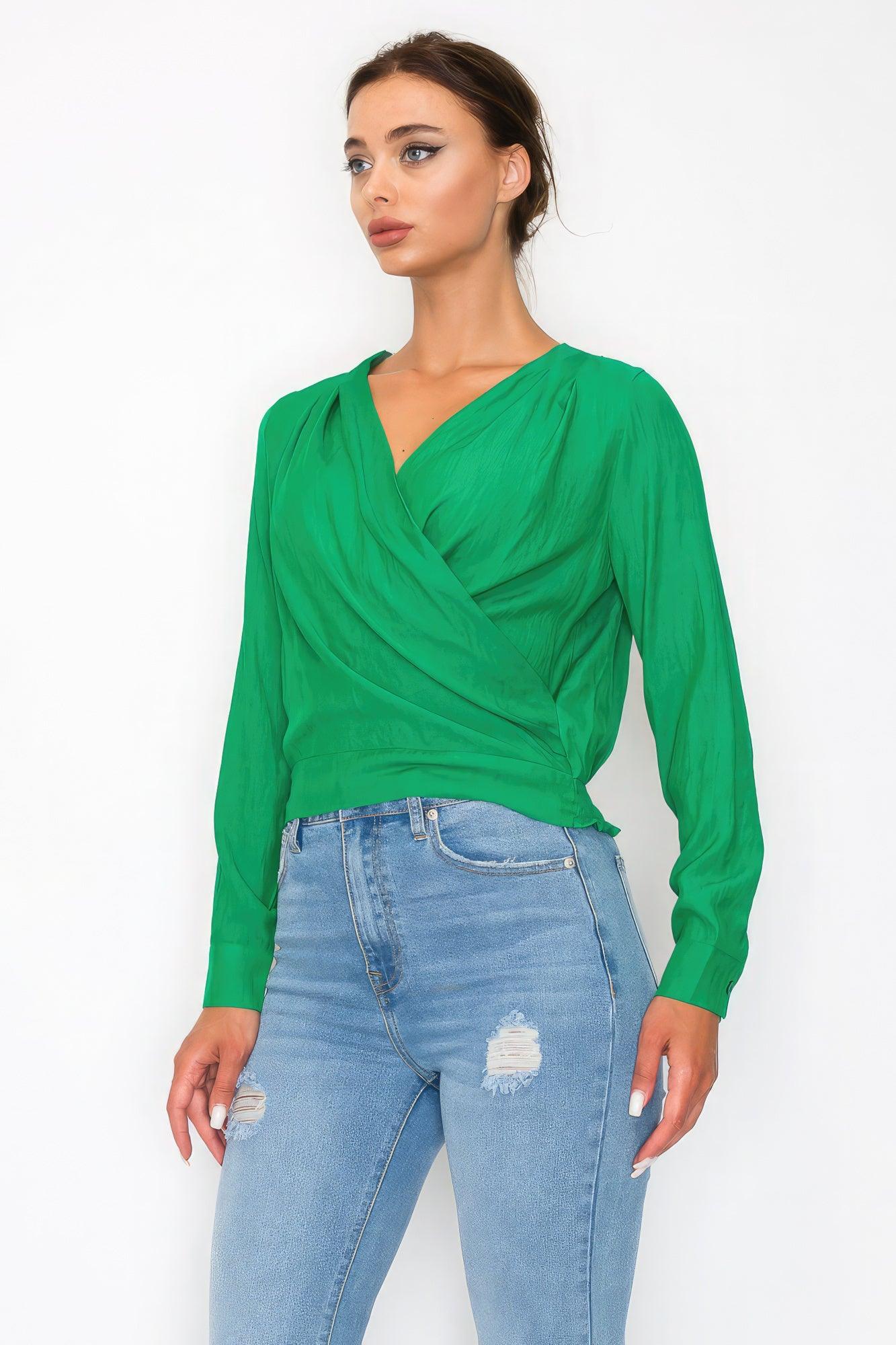 Front Wrap Surplice Neck Top