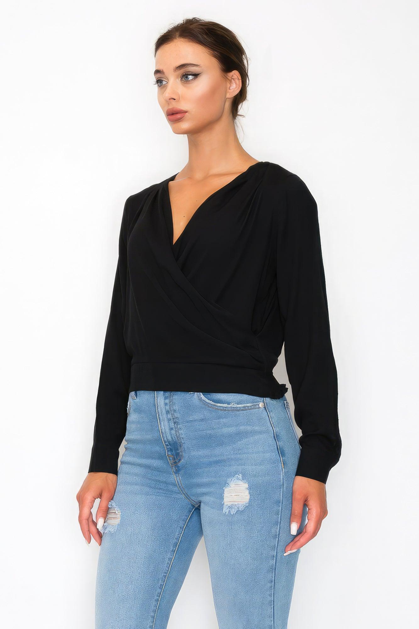 Front Wrap Surplice Neck Top