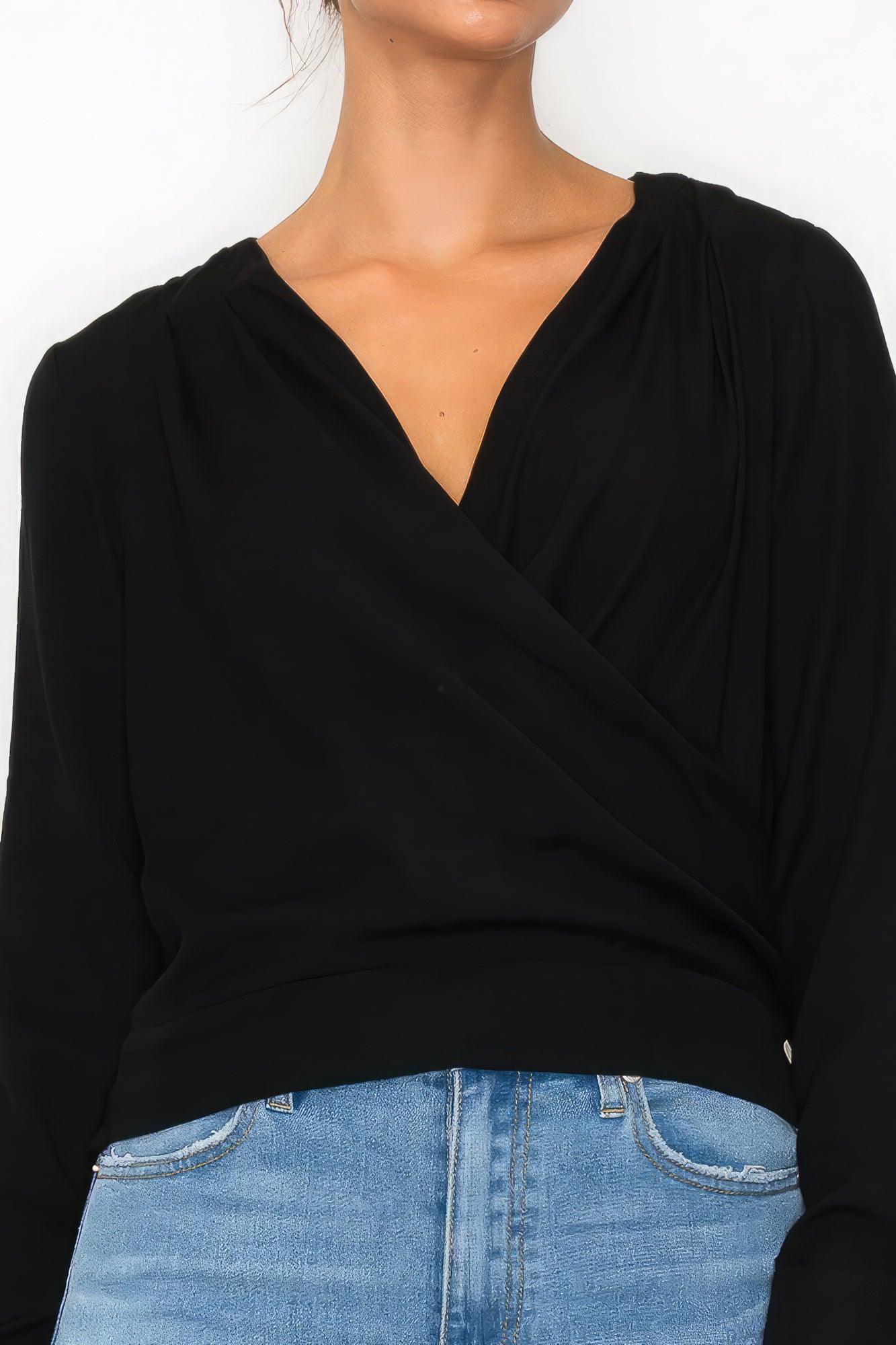 Front Wrap Surplice Neck Top