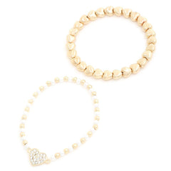 Heart Charm Beaded Bracelet Set