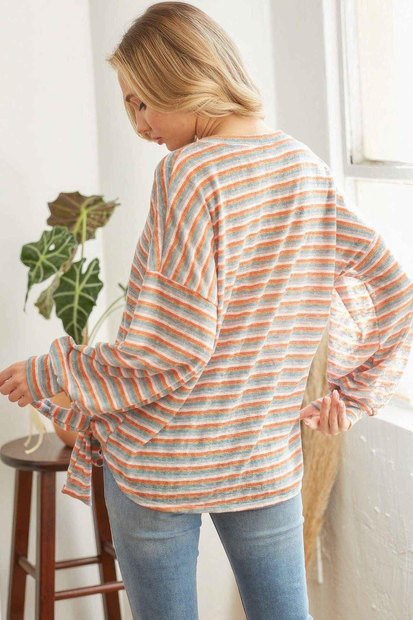 Striped Self Tie Longsleeve Top